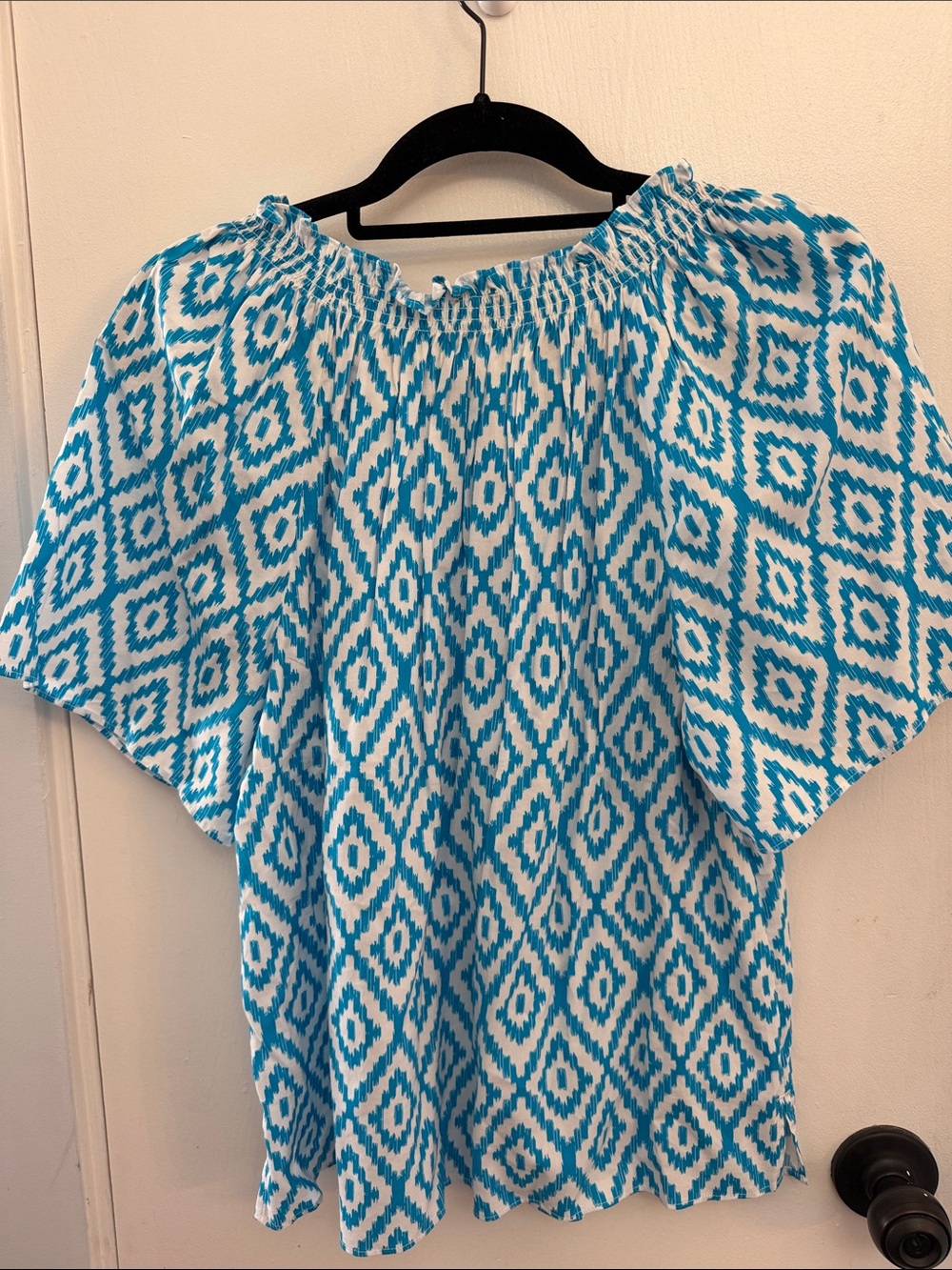 LOFT Turquoise and White Ikat Peasant Top - Picture 6 of 8